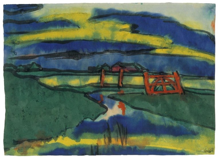 This picture shows the following artwork: Emil Nolde. Landschaft in Schleswig-Holstein. Um 1920/25.