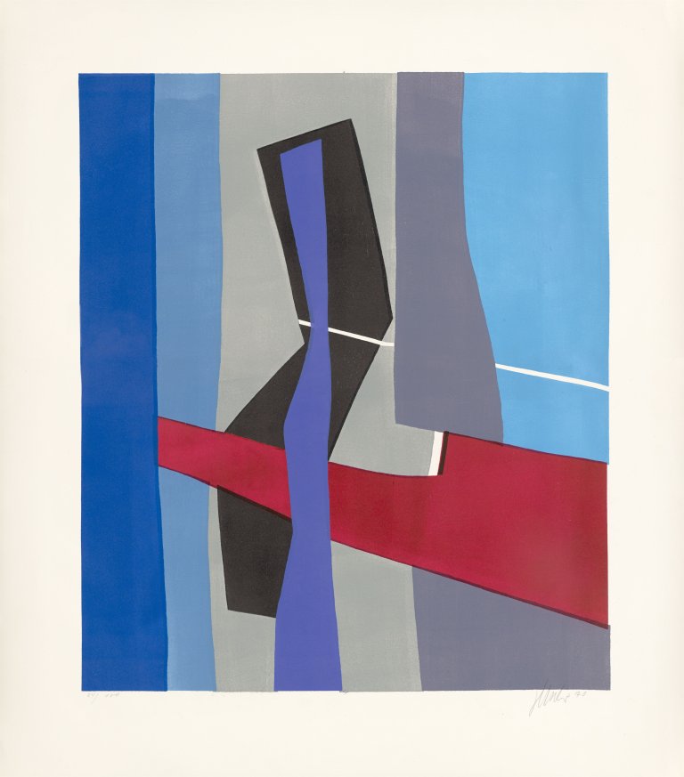 Auf diesem Bild ist das folgende Kunstwerk zu sehen: Fritz Winter. „Mit weißer Linie“. 1970.