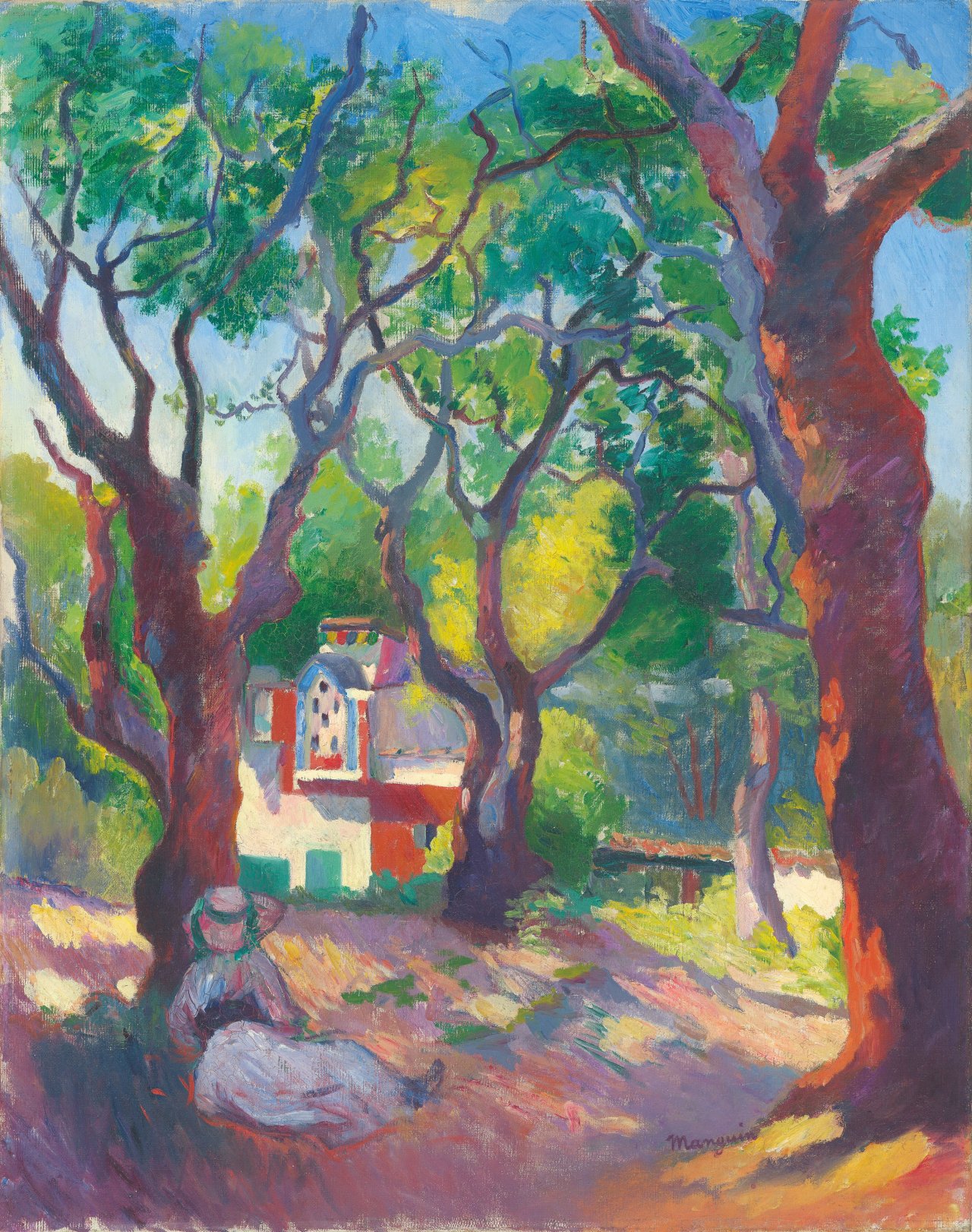 Auf diesem Bild ist das folgende Kunstwerk zu sehen: Henri Manguin. „Jeanne près du pigeonnier de la ville Demière à Saint-Tropez“. 1905.