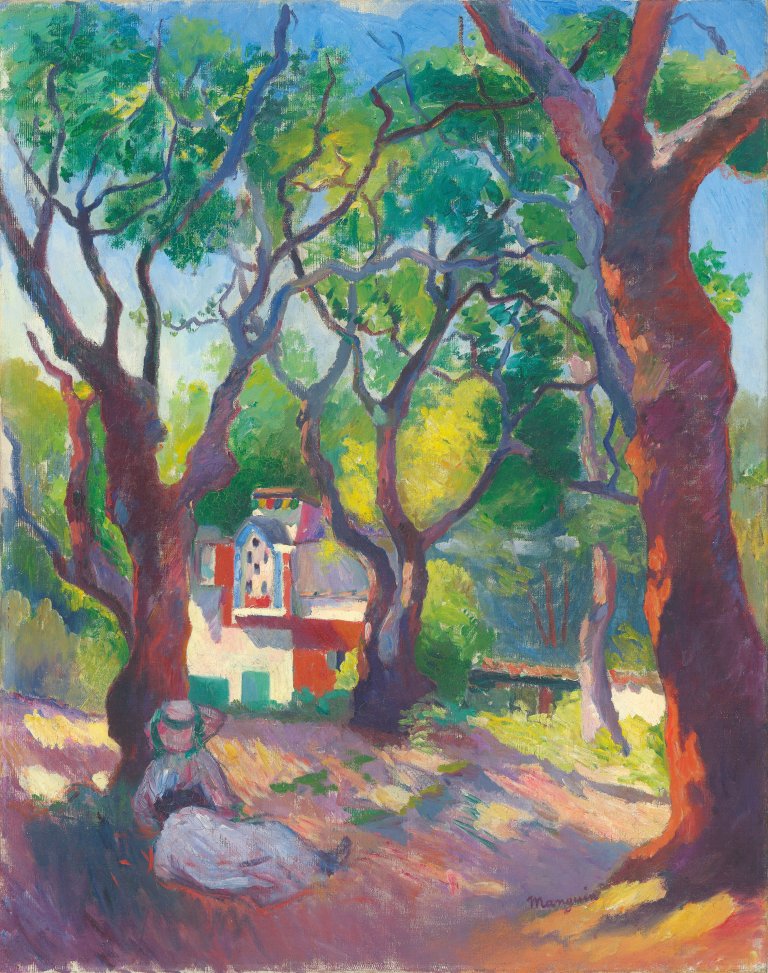 Auf diesem Bild ist das folgende Kunstwerk zu sehen: Henri Manguin. „Jeanne près du pigeonnier de la ville Demière à Saint-Tropez“. 1905.