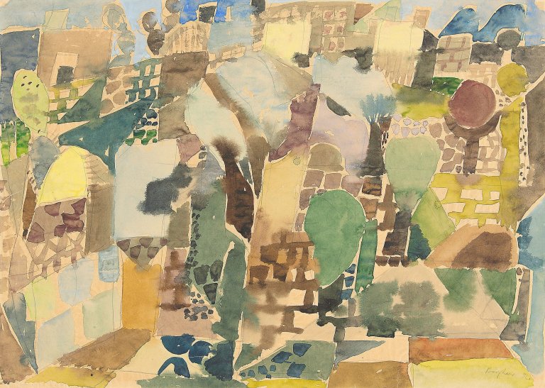 Auf diesem Bild ist das folgende Kunstwerk zu sehen: Eduard Bargheer. „Bewachsene Terrassen“. 1952.