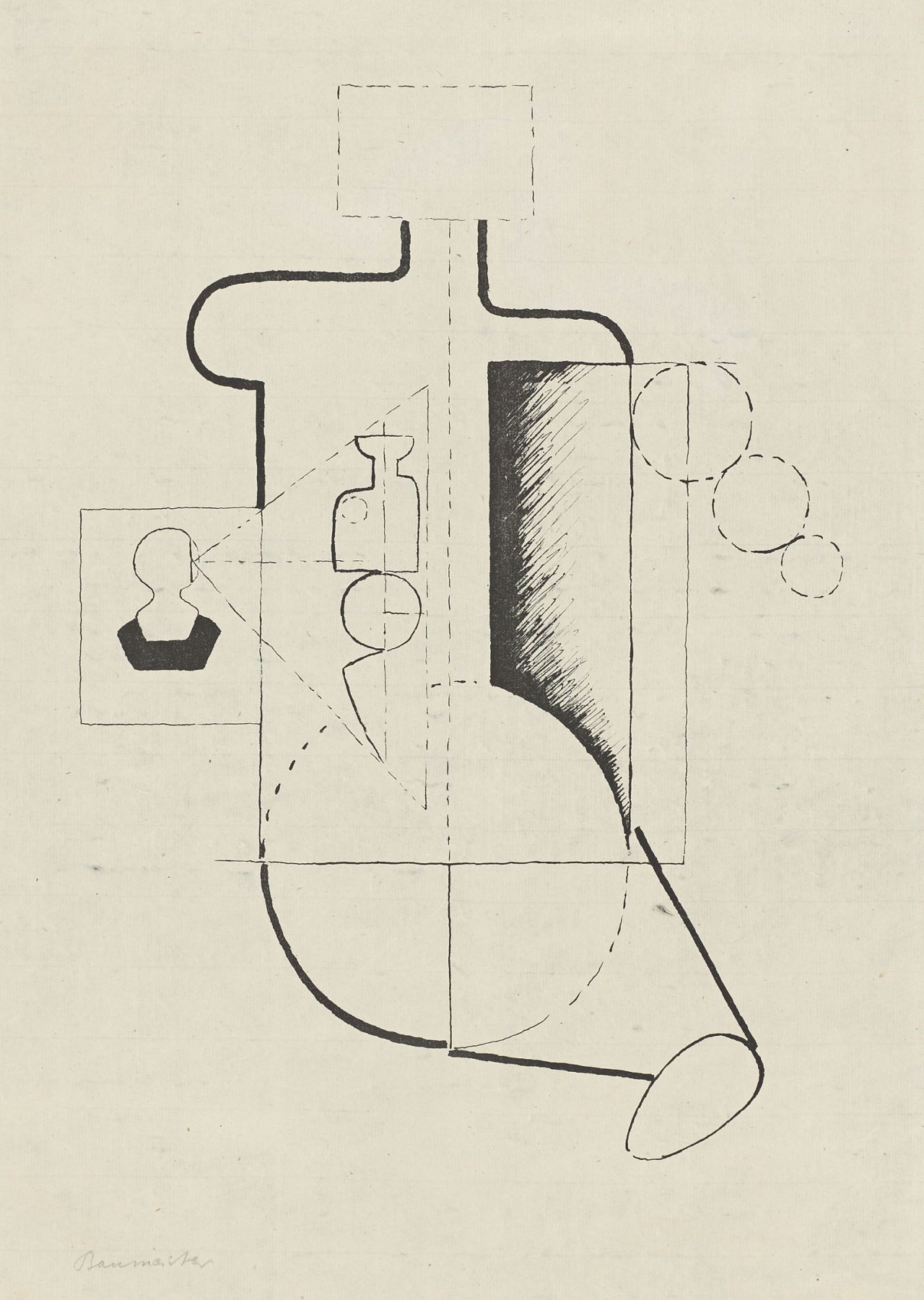Auf diesem Bild ist das folgende Kunstwerk zu sehen: Willi Baumeister. „Sitzende Figur - Visieren“. 1921.
