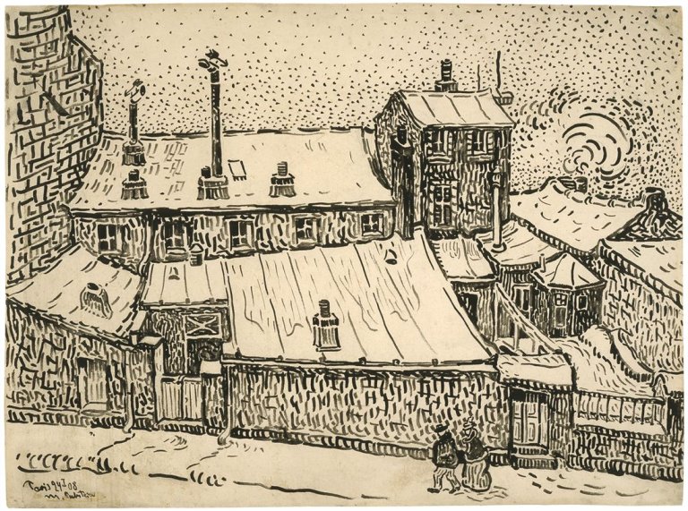 Auf diesem Bild ist das folgende Kunstwerk zu sehen: Max Pechstein. „Schnee auf Dächern“. 1908.