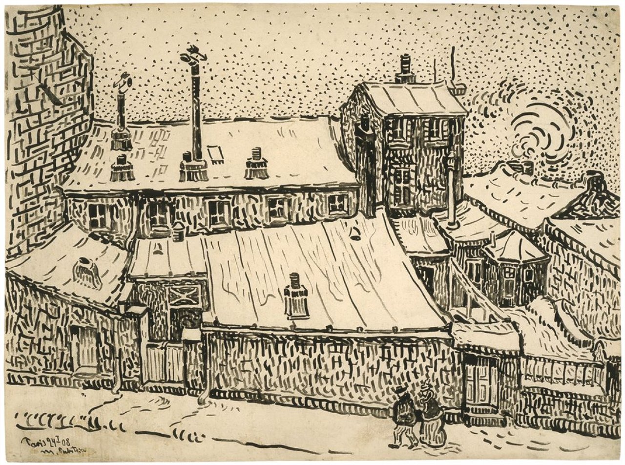 Auf diesem Bild ist das folgende Kunstwerk zu sehen: Max Pechstein. „Schnee auf Dächern“. 1908.