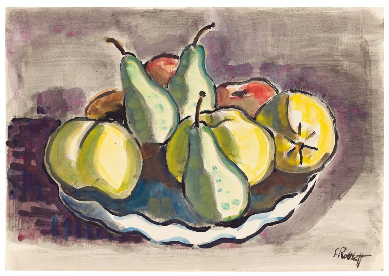 Auf diesem Bild ist das folgende Kunstwerk zu sehen: Karl Schmidt-Rottluff. Stillleben mit Äpfeln und Birnen.