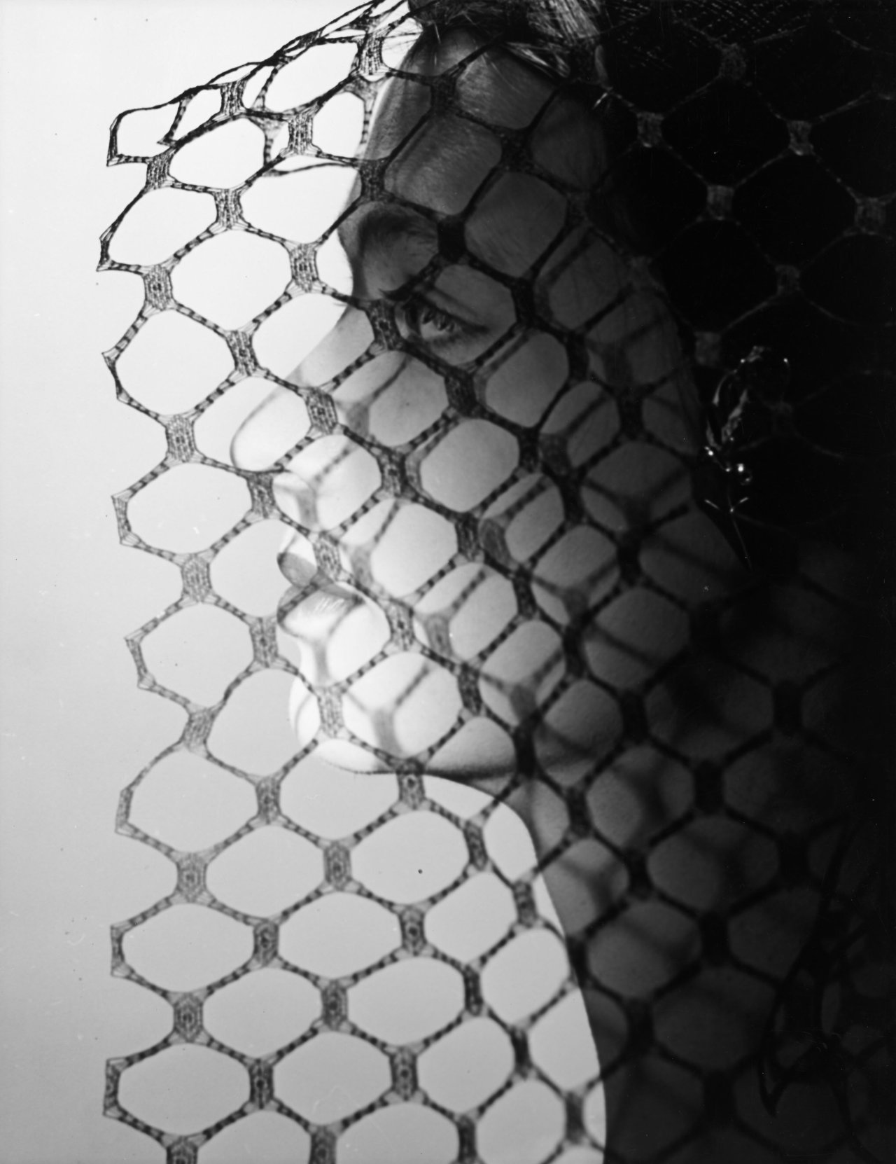 Auf diesem Bild ist das folgende Kunstwerk zu sehen: Erwin Blumenfeld. Porträt mit Schleier. Um 1947.