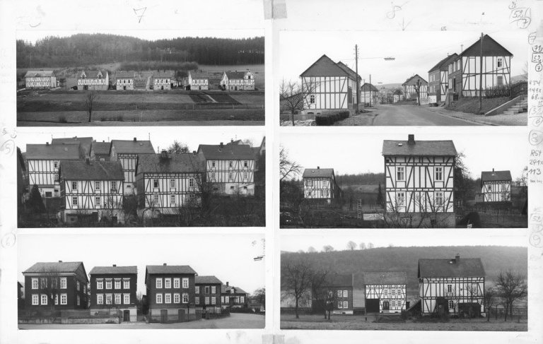 Auf diesem Bild ist das folgende Kunstwerk zu sehen: Bernd und Hilla Becher (Siegen 1931 - 2007 Rostock / Potsdam 1934 - 2015 Düsseldorf). Fachwerkhäuser des Siegener Industriegebiets (Arbeitsabzüge). 1959–1961.