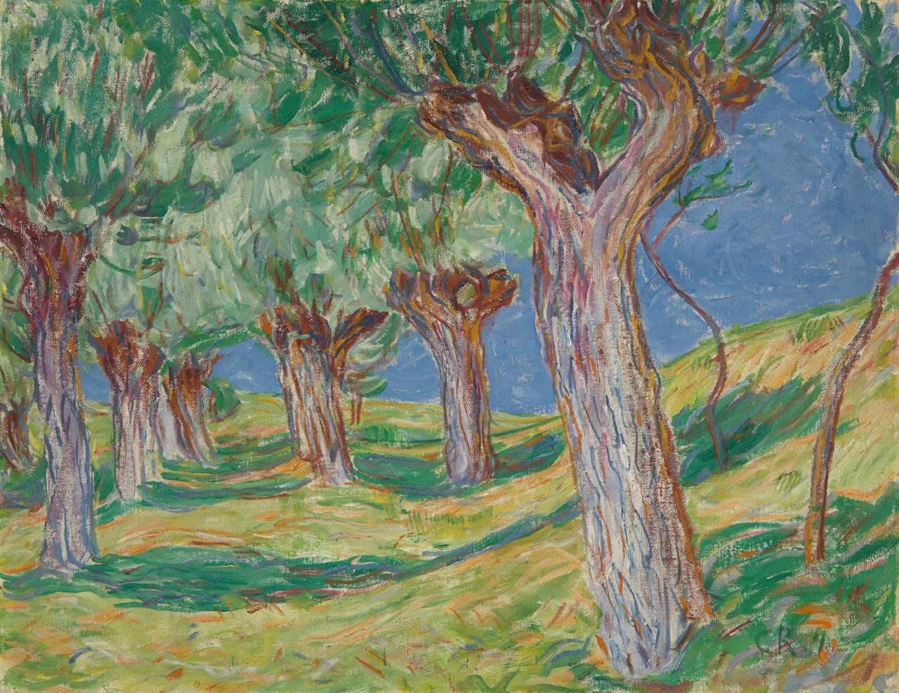 Auf diesem Bild ist das folgende Kunstwerk zu sehen: Christian Rohlfs. „Weiden“ („Weiden II“, „Im Schanzengraben bei Weimar“). 1904.