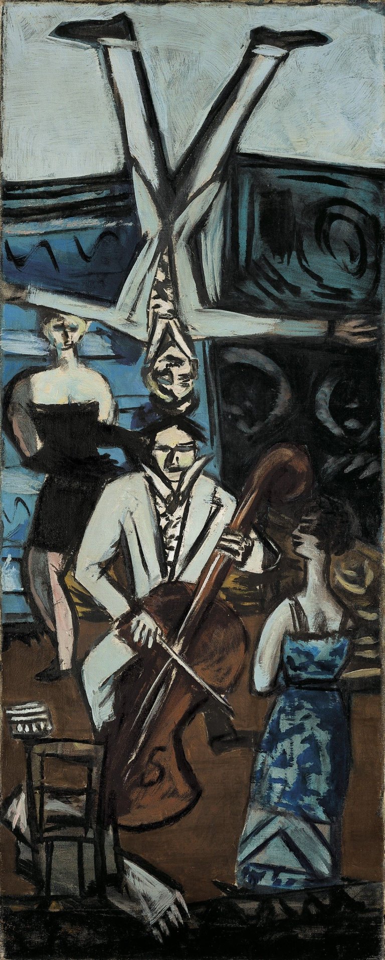 Auf diesem Bild ist das folgende Kunstwerk zu sehen: Max Beckmann. „Kleines Variété (in Mauve und Blau)“. 1933.