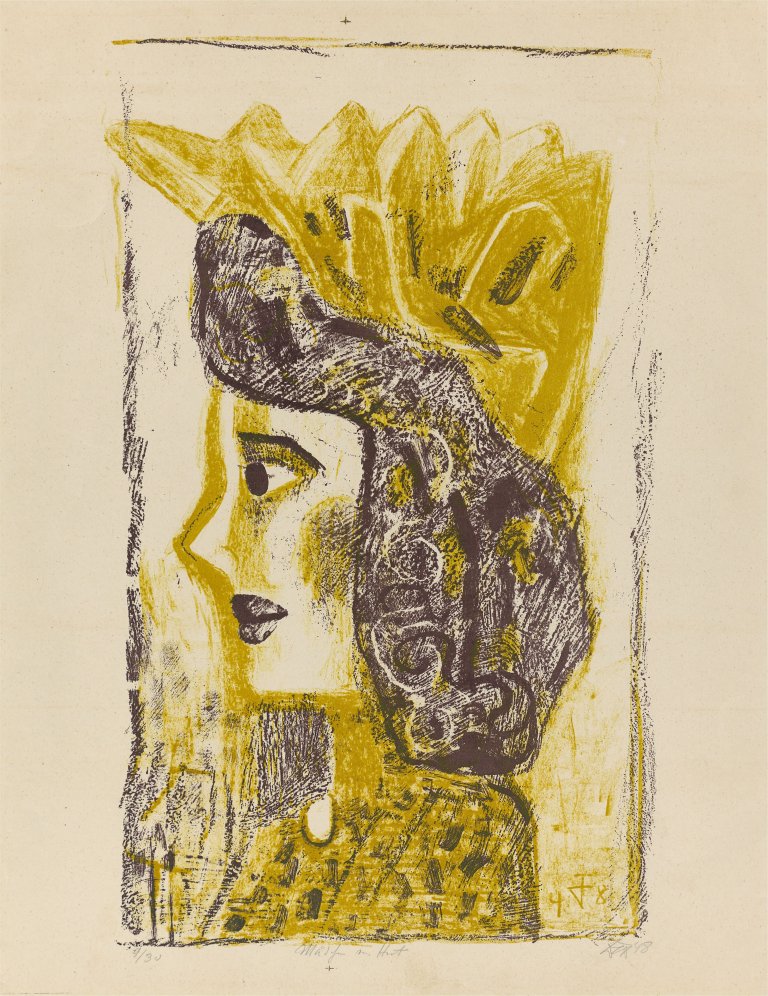 Auf diesem Bild ist das folgende Kunstwerk zu sehen: Otto Dix. „Mädchen mit Hut“. 1948.