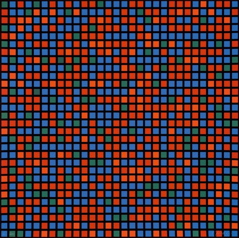 Auf diesem Bild ist das folgende Kunstwerk zu sehen: François Morellet. Aus: „Portfolio 9x5 konkret” I-III. 1973.