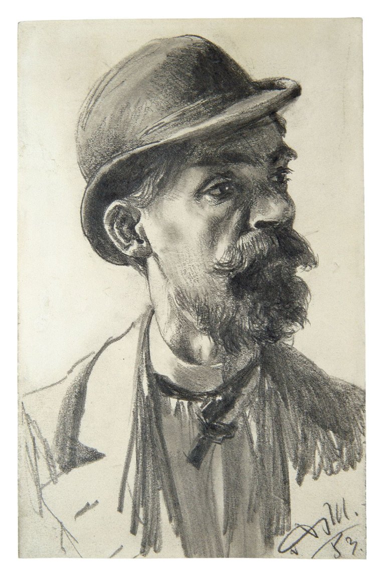 Auf diesem Bild ist das folgende Kunstwerk zu sehen: Adolph Menzel. Mann mit Hut. 1883.