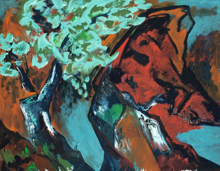 Auf diesem Bild ist das folgende Kunstwerk zu sehen: Bernd Zimmer. „Olivenbaum. Fels“. 1984.