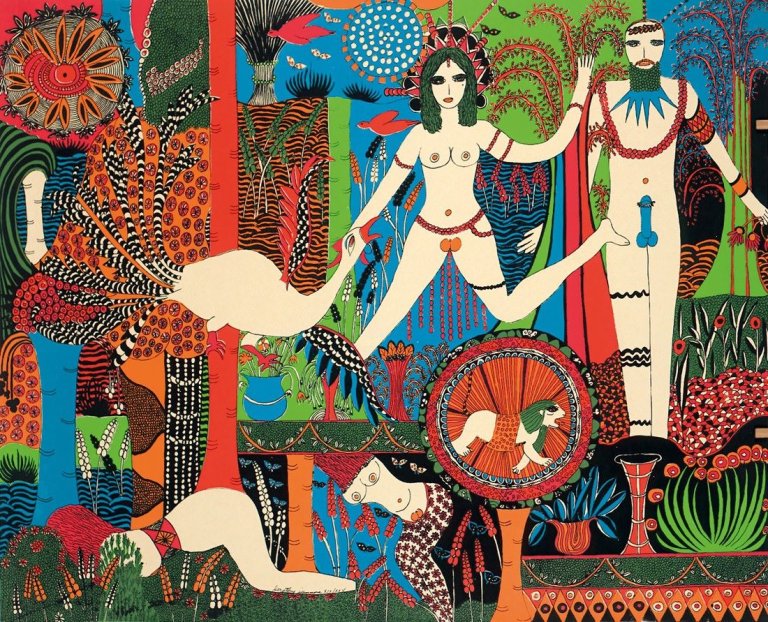 This picture shows the following artwork: Dorothy Iannone. Merlin and the Lady Vivian. 1974.