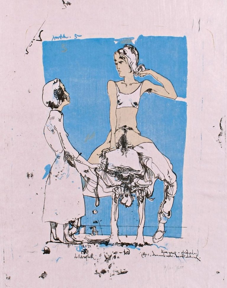 Auf diesem Bild ist das folgende Kunstwerk zu sehen: Horst Janssen. „Der Ochsenfrosch“. 1985.