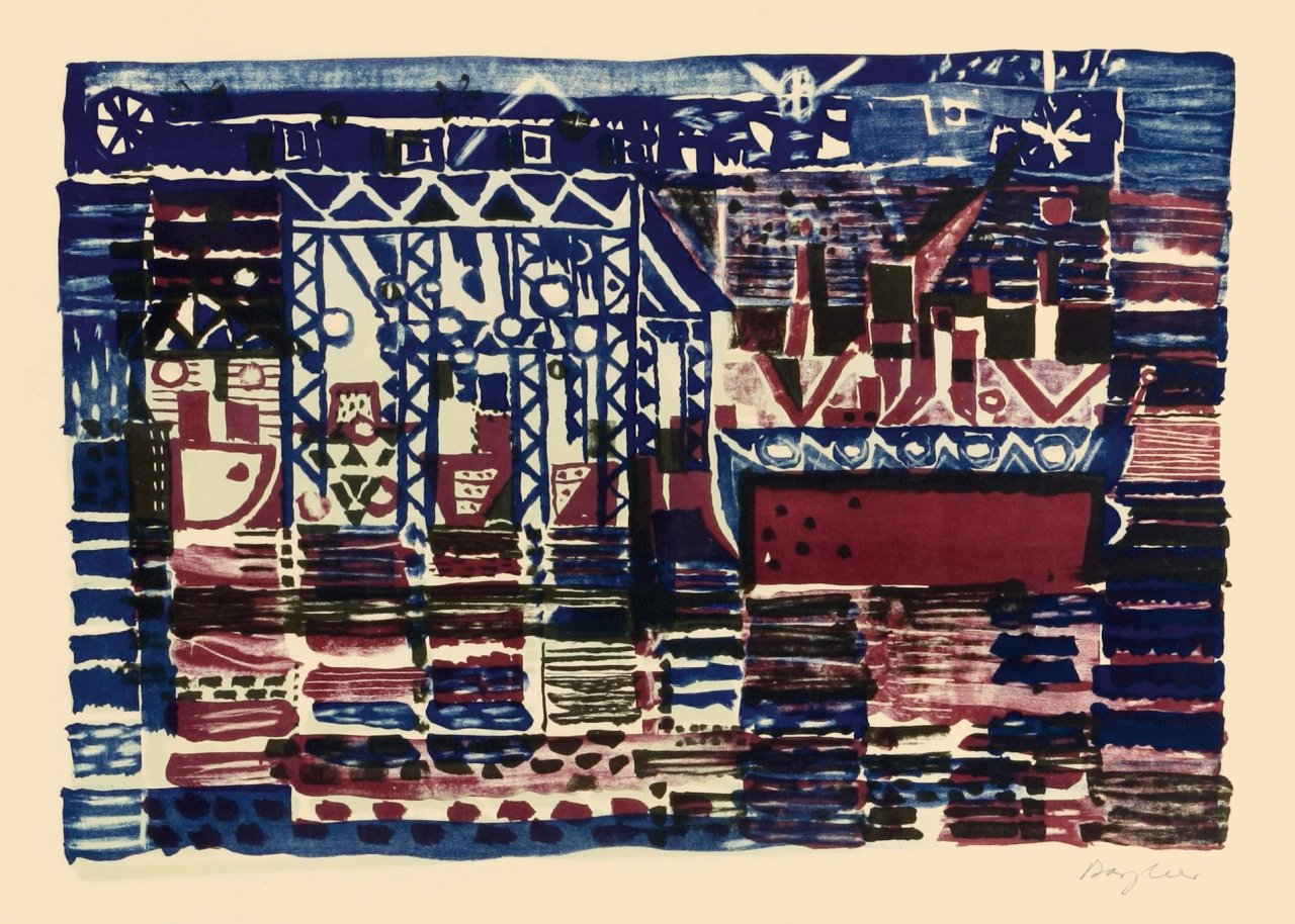 Auf diesem Bild ist das folgende Kunstwerk zu sehen: Eduard Bargheer. „Nächtliche Werft“.