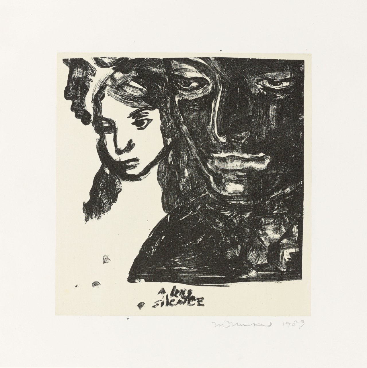 Auf diesem Bild ist das folgende Kunstwerk zu sehen: Marlene Dumas. „A Long silence“. 1989.