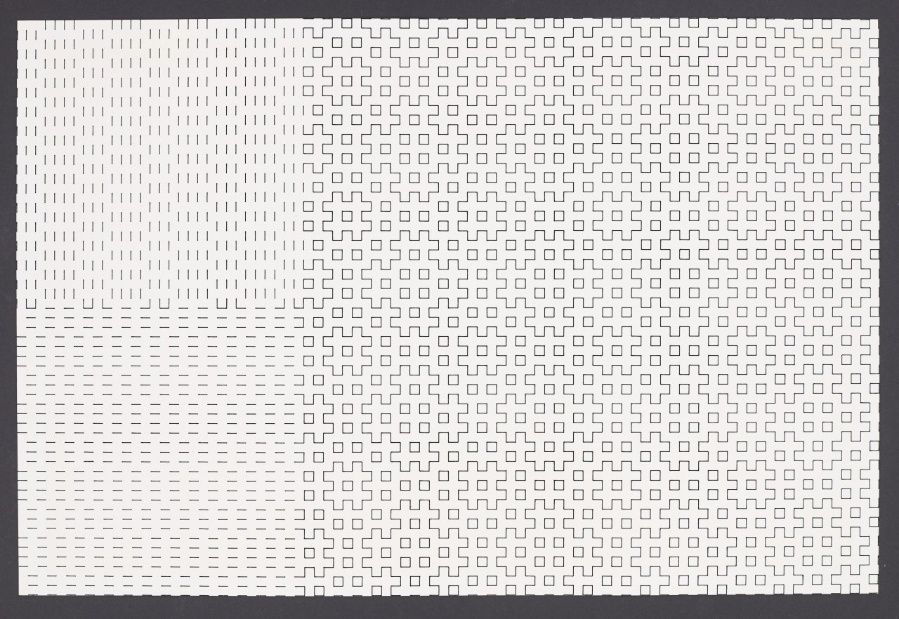 Auf diesem Bild ist das folgende Kunstwerk zu sehen: François Morellet. „3-4 horizontal + 3-4 vertical“. 1976.