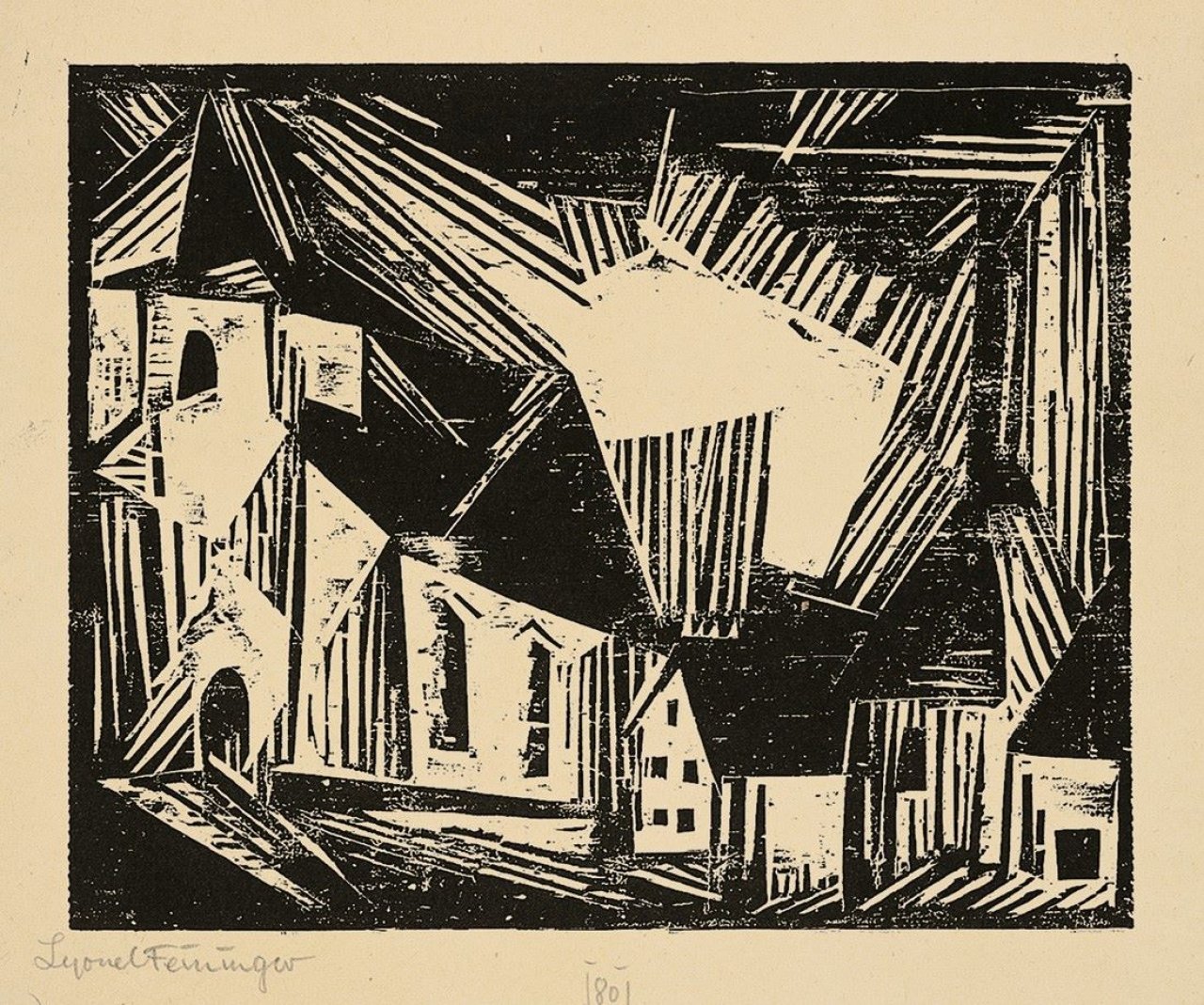 Auf diesem Bild ist das folgende Kunstwerk zu sehen: Lyonel Feininger. „Kirche (Zirchow?)“. 1918.