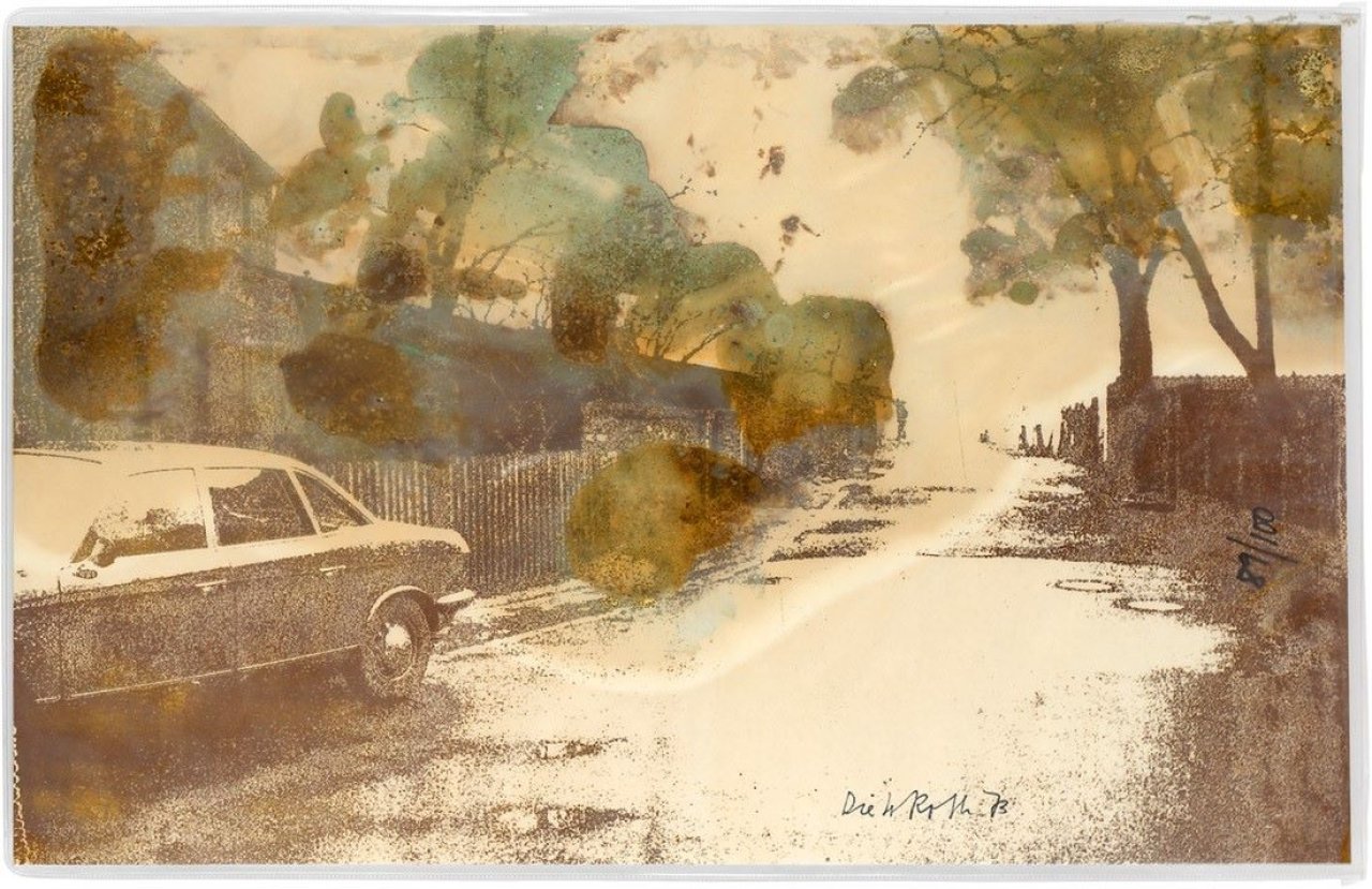 Auf diesem Bild ist das folgende Kunstwerk zu sehen: Dieter Roth. „In Oelper scheperts (Braunschweiger Landschaft mit Käsebäumen)“. 1973.