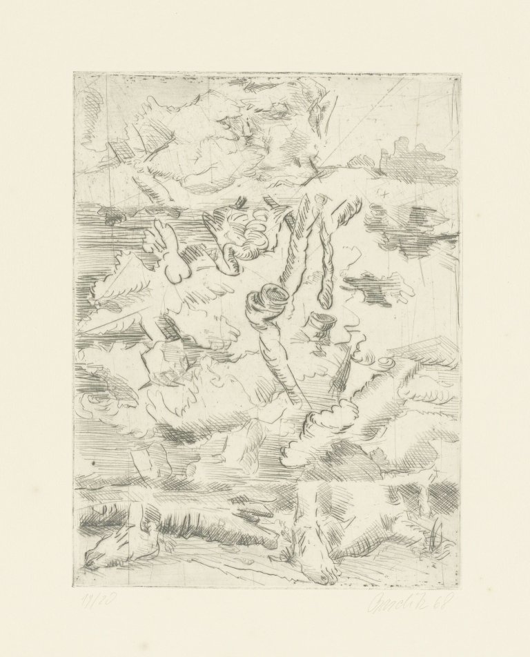 Auf diesem Bild ist das folgende Kunstwerk zu sehen: Georg Baselitz. „Paranoiamarsch“. 1968.