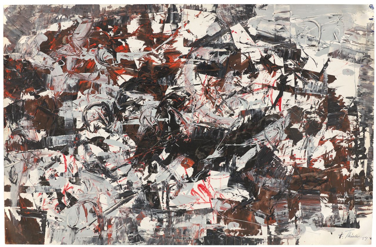 This picture shows the following artwork: Fred Thieler. „R.S.– d/E/59 (mit roten Akzenten)“. 1959.