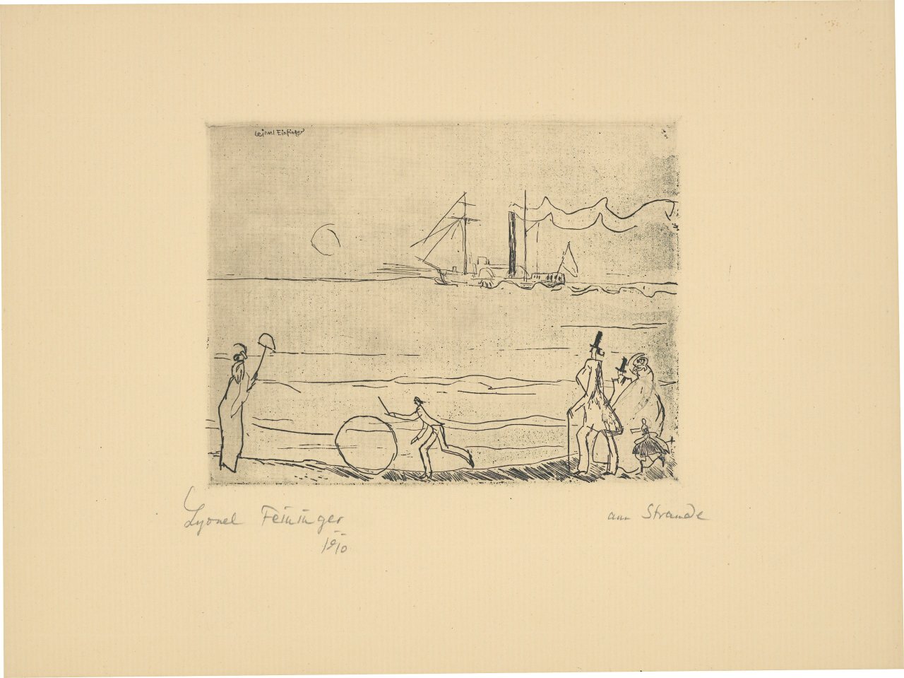 This picture shows the following artwork: Lyonel Feininger. ”am Strande”. 1910.