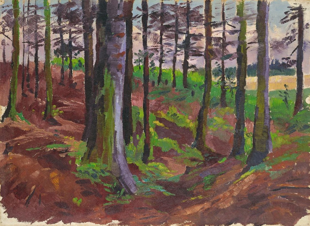 Auf diesem Bild ist das folgende Kunstwerk zu sehen: Karl Schmidt-Rottluff. Wald bei Rottluff. 1904.