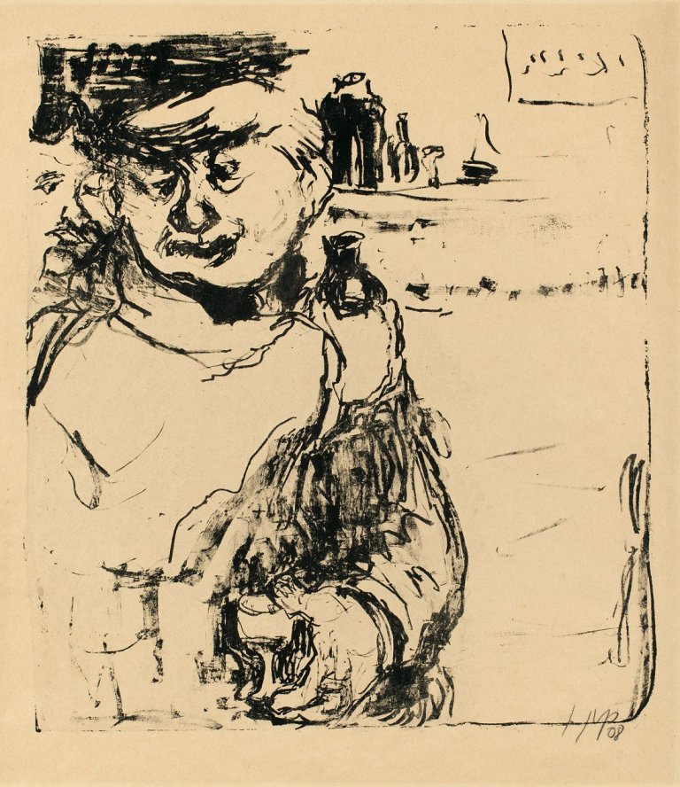 Auf diesem Bild ist das folgende Kunstwerk zu sehen: Max Pechstein. „Der Schnapstrinker“. 1908.