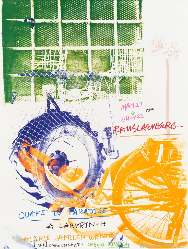 Auf diesem Bild ist das folgende Kunstwerk zu sehen: Robert Rauschenberg. „Quake in Paradise“. 1995.