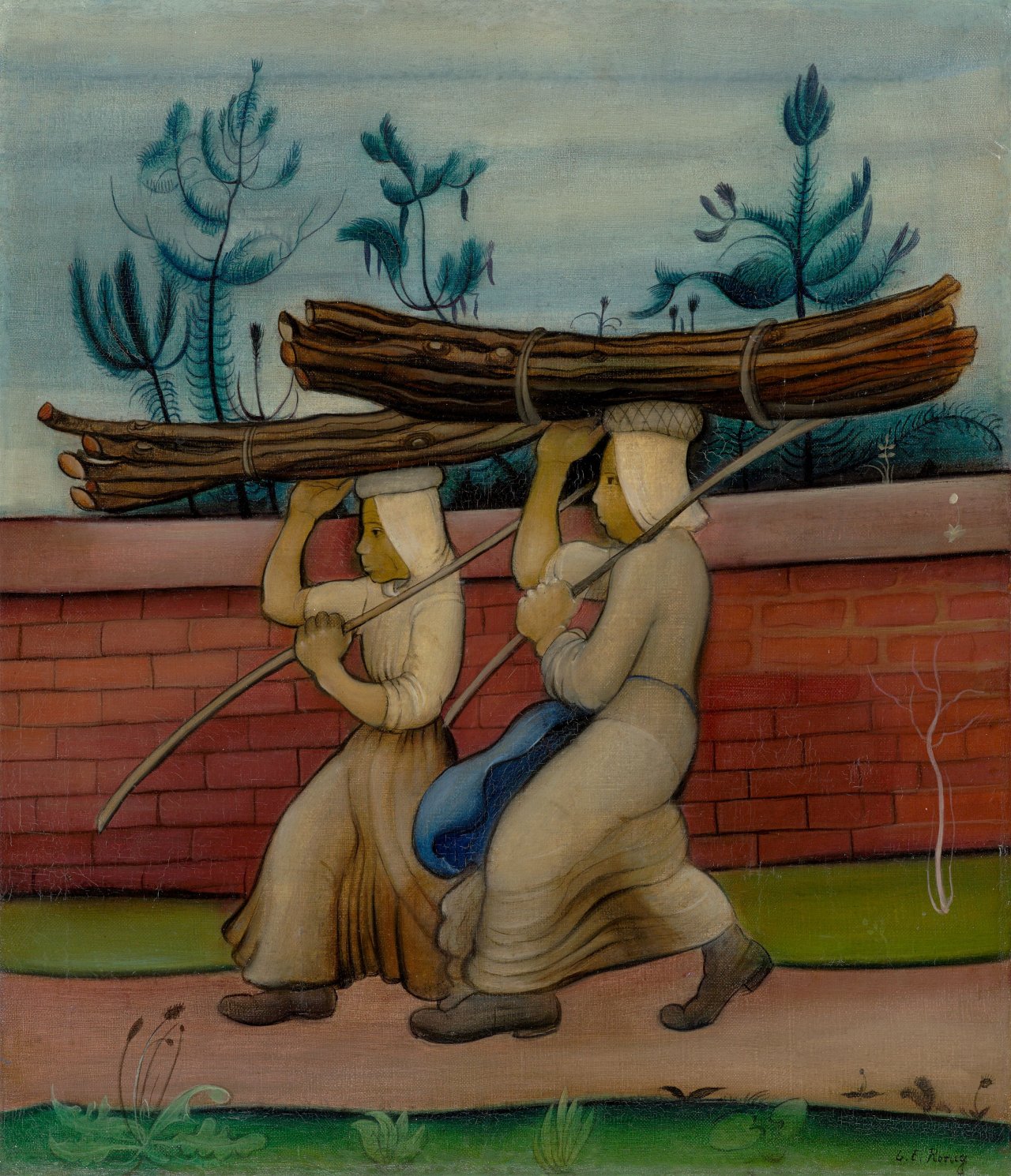 Auf diesem Bild ist das folgende Kunstwerk zu sehen: Ludwig Egidius Ronig. Holzträgerinnen. 1926.