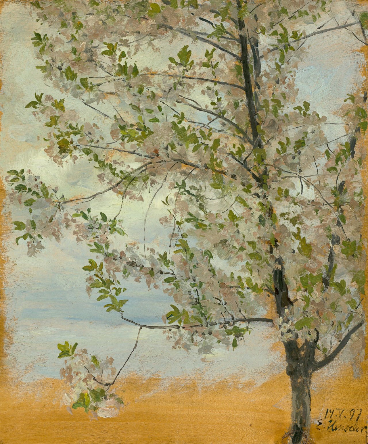 Auf diesem Bild ist das folgende Kunstwerk zu sehen: Ernst Henseler. Blühender Apfelbaum. 1897.