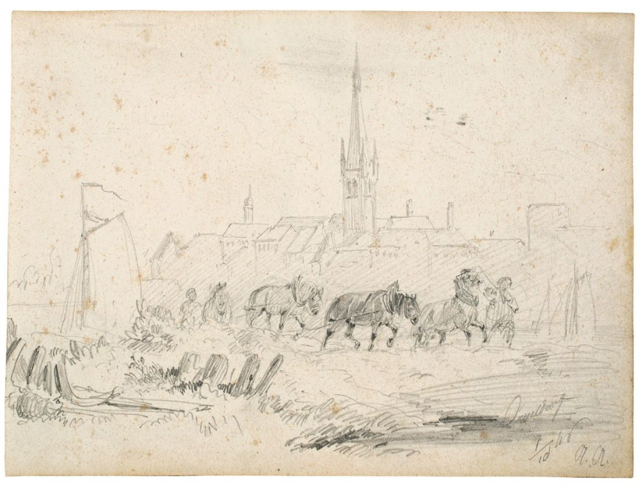 Auf diesem Bild ist das folgende Kunstwerk zu sehen: Andreas Achenbach. Blick auf Düsseldorf. 1848.