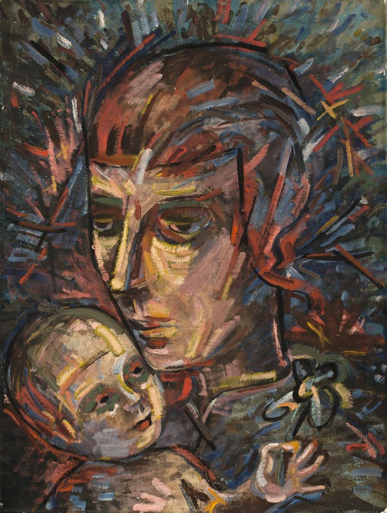 Auf diesem Bild ist das folgende Kunstwerk zu sehen: Hannah Höch. „Mutter und Kind (Selbstbildnis–Traum)“. Um 1931.