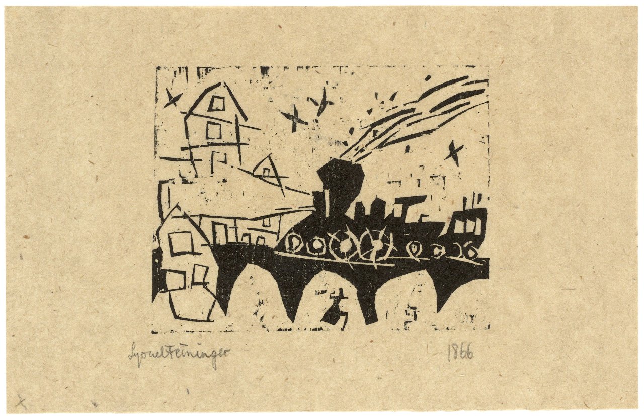 This picture shows the following artwork: Lyonel Feininger. „Zug auf der Brücke“. 1918.