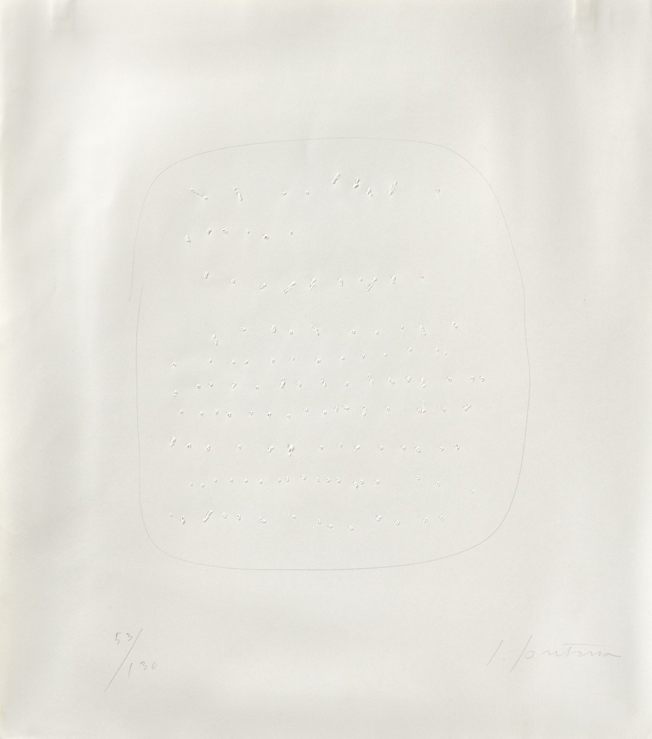 Auf diesem Bild ist das folgende Kunstwerk zu sehen: Lucio Fontana. „Concetto Spaziale“. Ca. 1962.