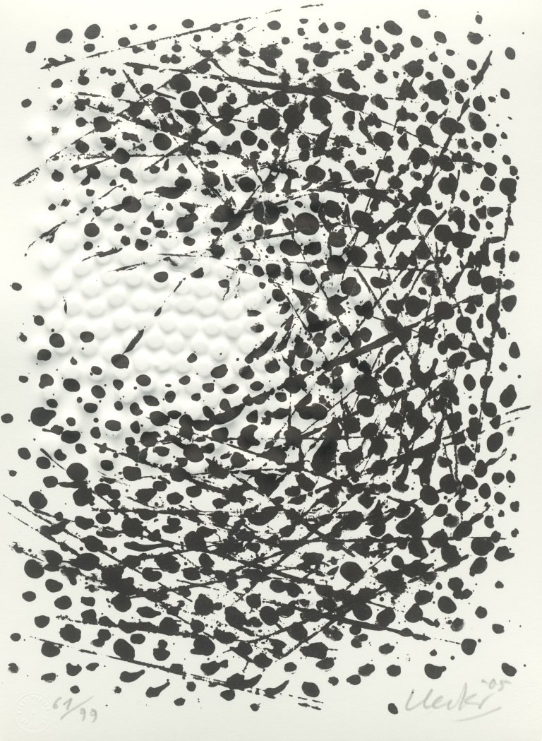 Auf diesem Bild ist das folgende Kunstwerk zu sehen: Günther Uecker. „Strömung II“. 2005.