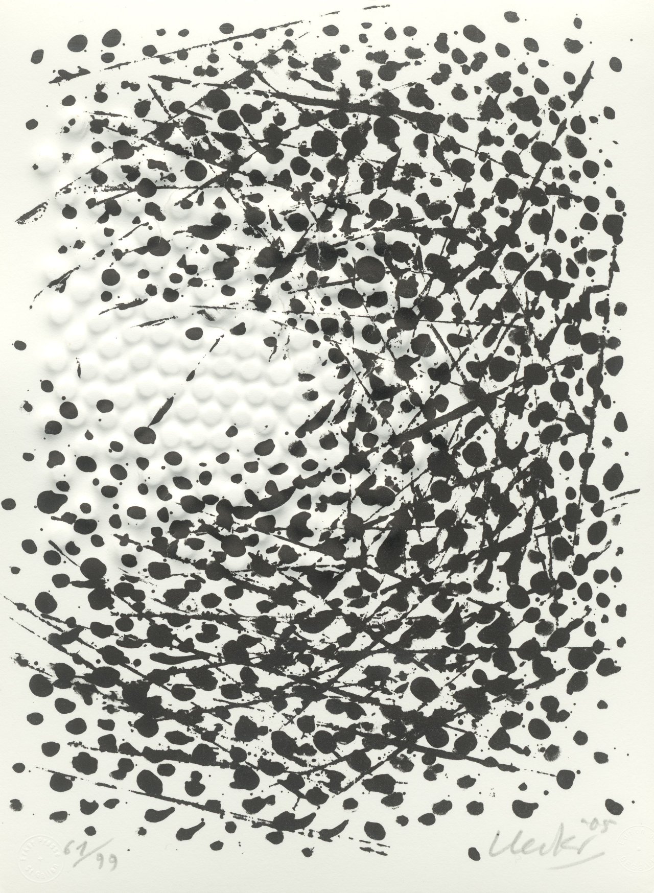 Auf diesem Bild ist das folgende Kunstwerk zu sehen: Günther Uecker. „Strömung II“. 2005.