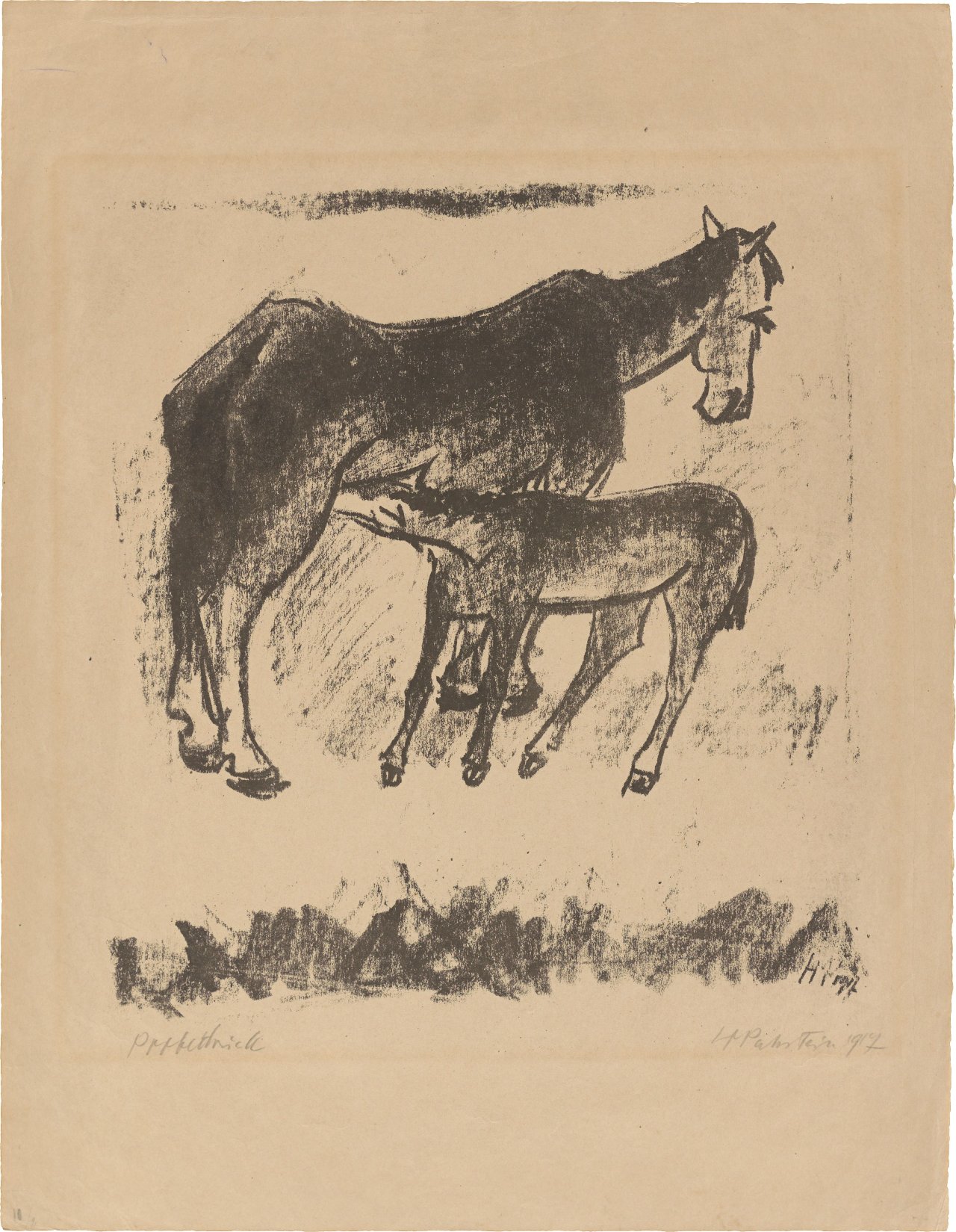 Auf diesem Bild ist das folgende Kunstwerk zu sehen: Max Pechstein. „(Säugendes Fohlen)“. 1917.