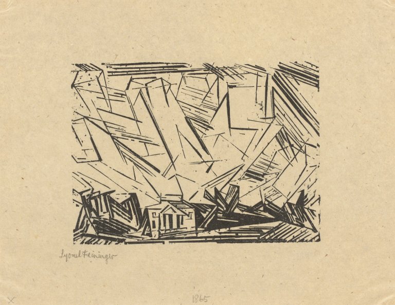 Auf diesem Bild ist das folgende Kunstwerk zu sehen: Lyonel Feininger. „Villa am Strande, 3“. 1918.