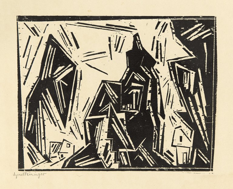 Auf diesem Bild ist das folgende Kunstwerk zu sehen: Lyonel Feininger. „Dorfkirche“. 1918.