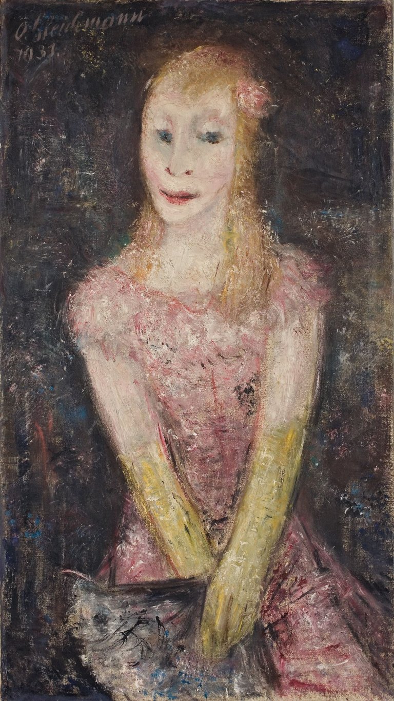 Auf diesem Bild ist das folgende Kunstwerk zu sehen: Otto Gleichmann. Mädchen im rosa Kleid. 1931.
