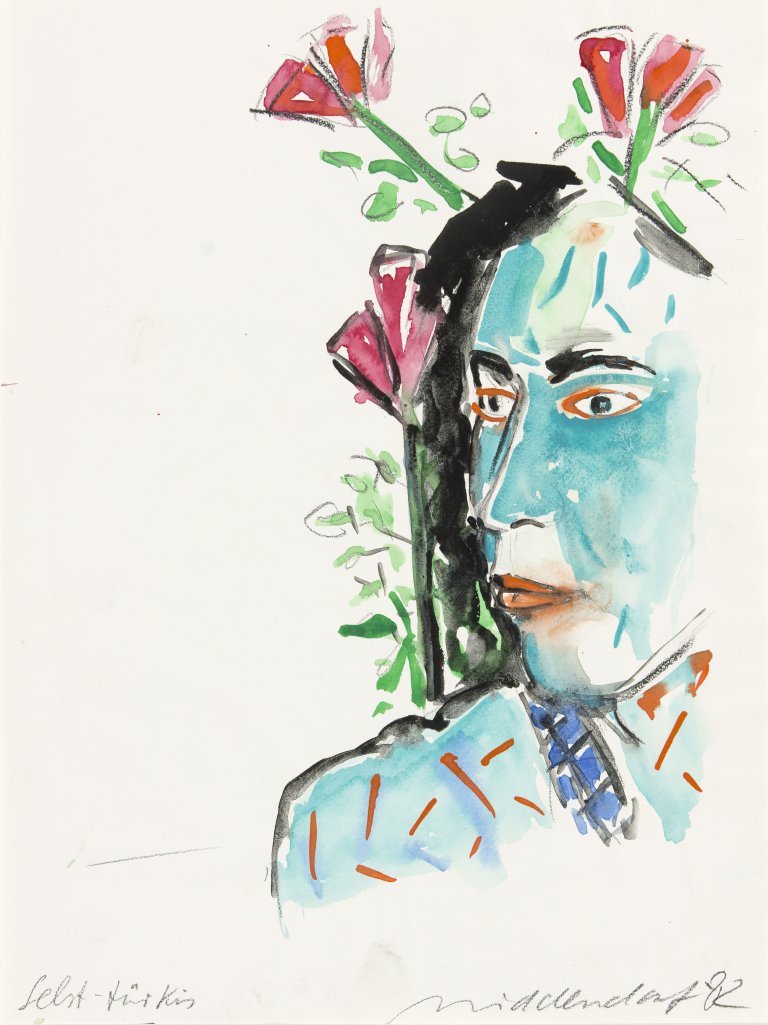 Auf diesem Bild ist das folgende Kunstwerk zu sehen: Helmut Middendorf. „Selbst-türkis“. 1982.