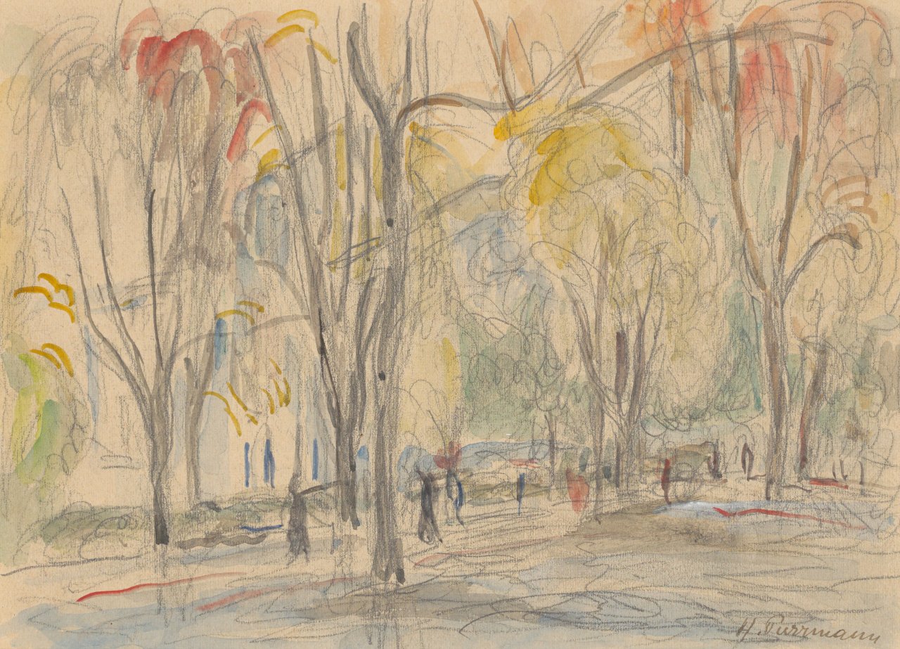 This picture shows the following artwork: Hans Purrmann. Parkland.
