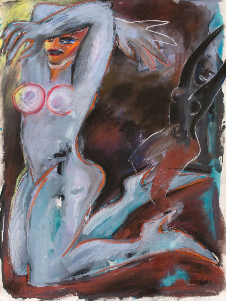 Auf diesem Bild ist das folgende Kunstwerk zu sehen: Elvira Bach. Zwei Figuren. 1986.