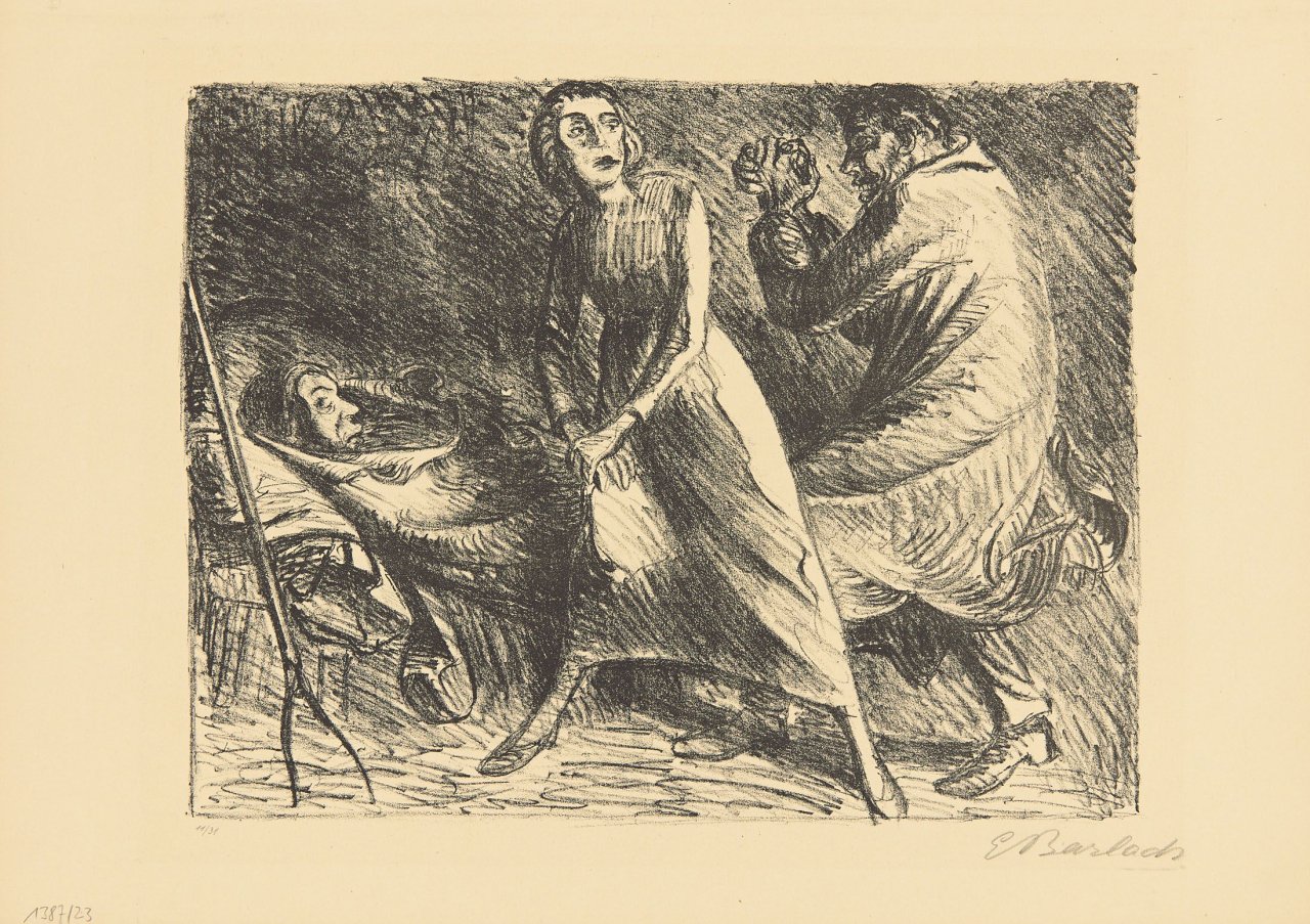 Auf diesem Bild ist das folgende Kunstwerk zu sehen: Ernst Barlach. „Zwei gegen einen“. 1917/19.