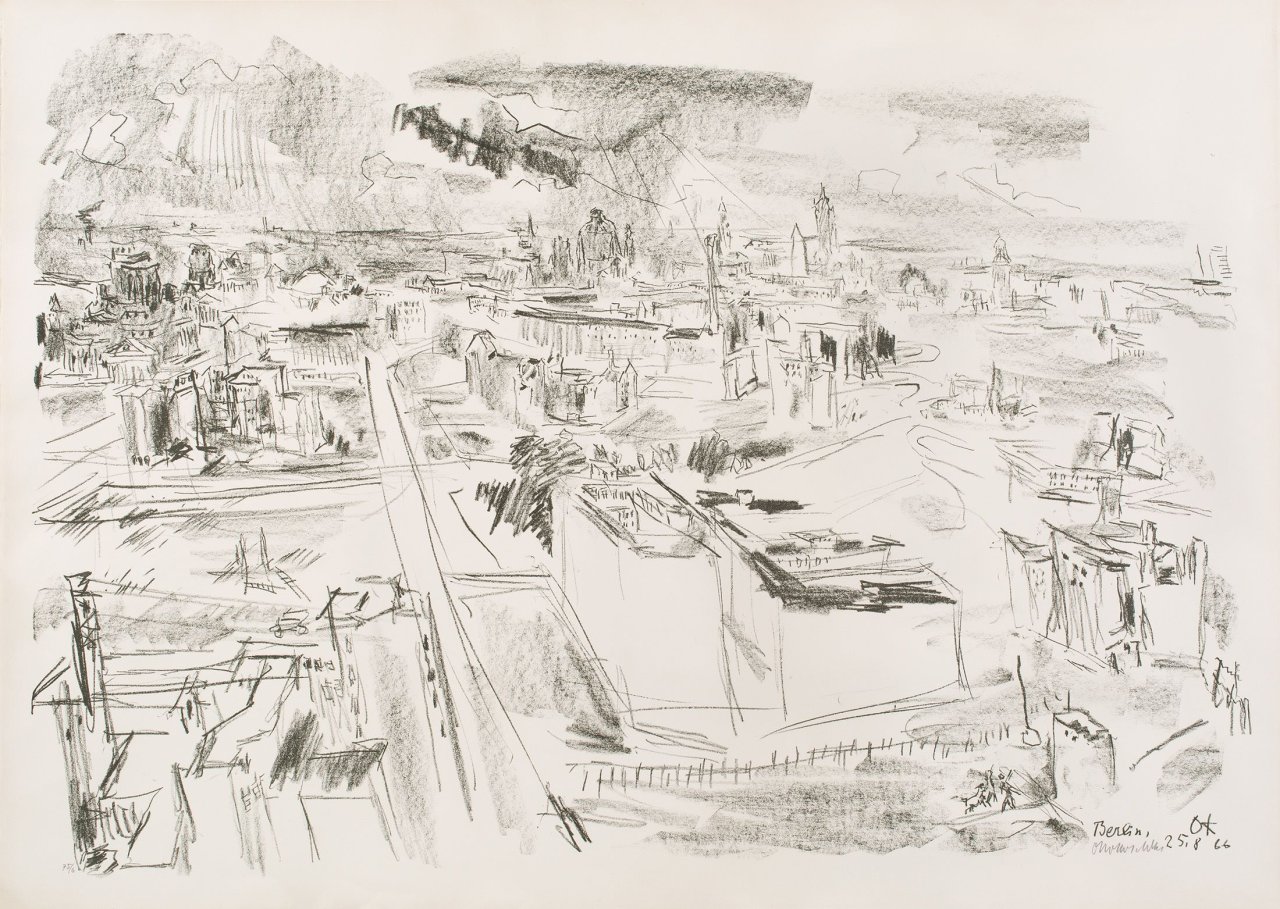 Auf diesem Bild ist das folgende Kunstwerk zu sehen: Oskar Kokoschka. „Berlin, Blick über die Mauer“. 1966.