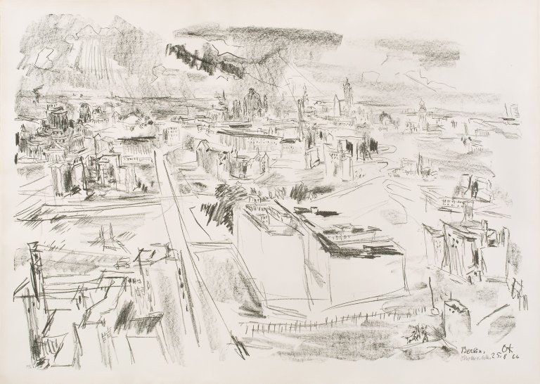 Auf diesem Bild ist das folgende Kunstwerk zu sehen: Oskar Kokoschka. „Berlin, Blick über die Mauer“. 1966.