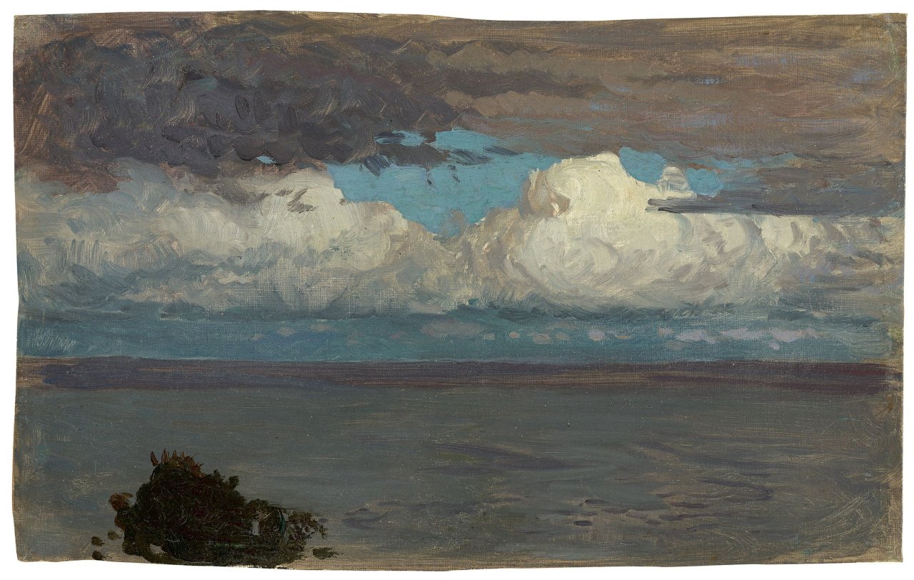 This picture shows the following artwork:  German, circa 1890. View of the sea and clouds.