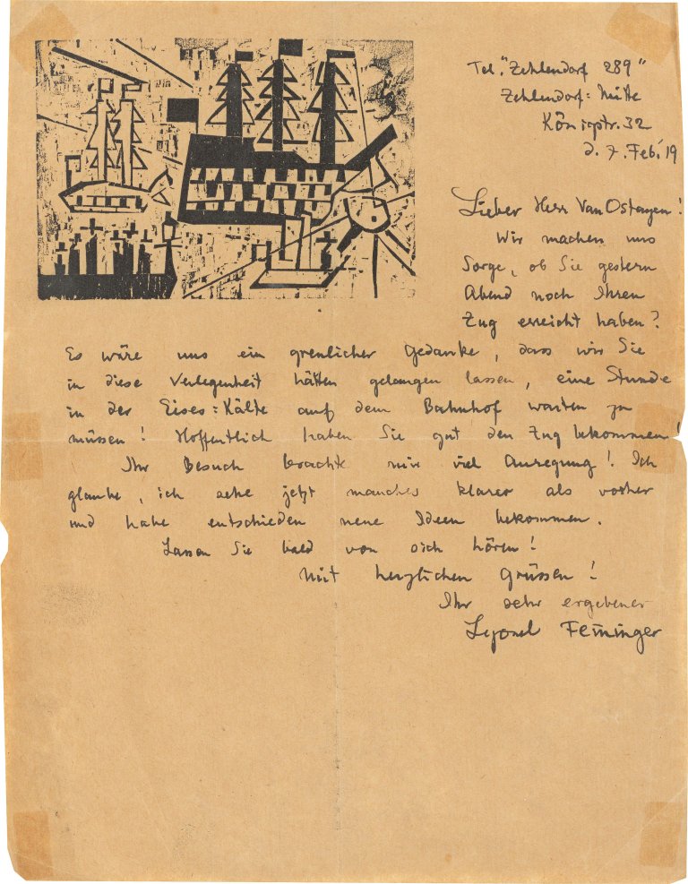Auf diesem Bild ist das folgende Kunstwerk zu sehen: Lyonel Feininger. „Schiffe im Hafen“. 1919.